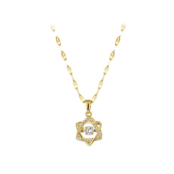 Collier pendentif en diamant artificiel avec incrustation de cuivre en acier inoxydable étoile élégante
