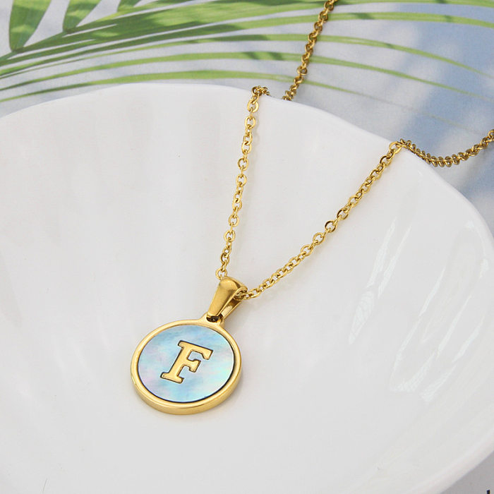 Wholesale Simple Style Letter Stainless Steel Shell Pendant Necklace