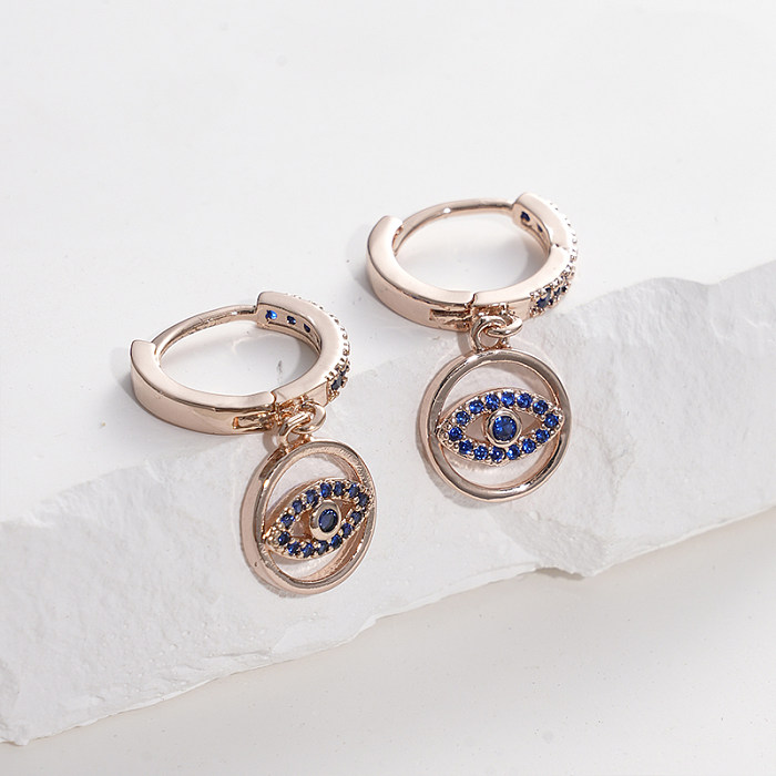 1 Pair Simple Style Artistic Devil'S Eye Plating Inlay Stainless Steel  Zircon Rose Gold Plated Drop Earrings