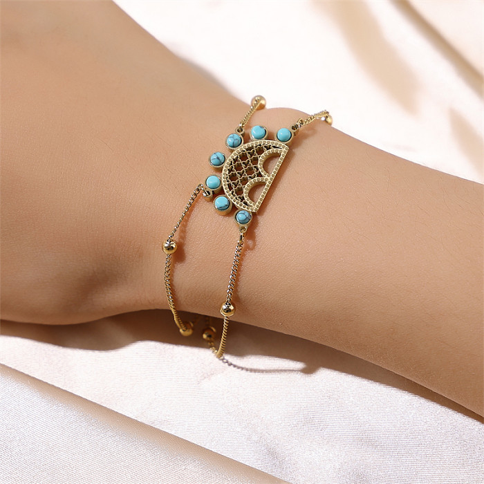Simple Style Classic Style Streetwear Tree Stainless Steel 18K Gold Plated Turquoise Bracelets In Bulk