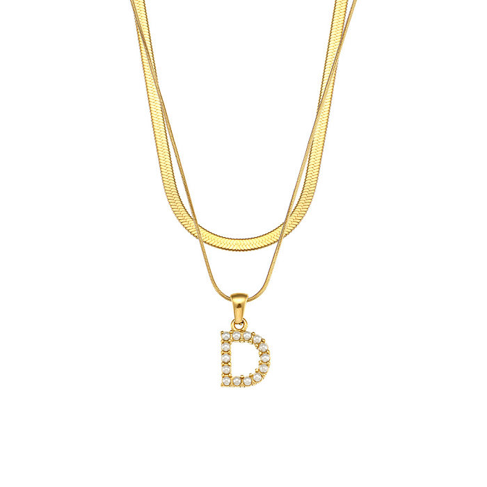 Collier en acier inoxydable avec lettres pour femme, placage de perles artificielles, colliers en acier inoxydable