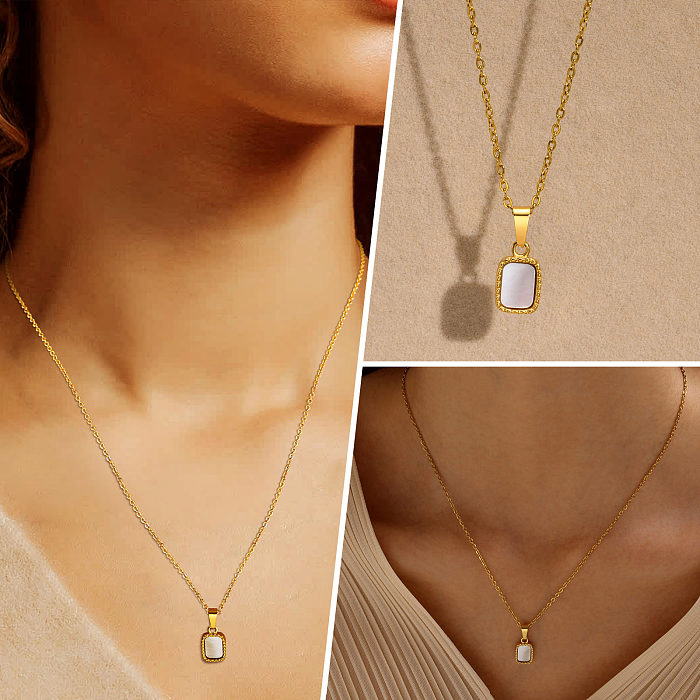 IG Style Vacation Simple Style Solid Color Stainless Steel  Plating Agate Shell 18K Gold Plated Pendant Necklace