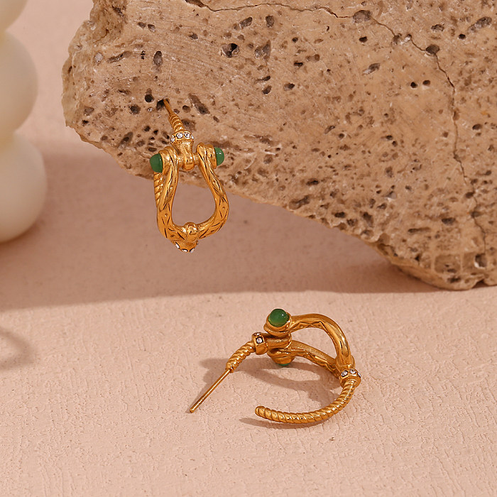 1 par de brincos de orelha banhados a ouro 18k, estilo vintage, estilo simples, estilo clássico, bloco colorido, incrustação de gema de aço inoxidável