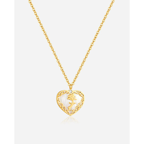 Modern Style Heart Shape Stainless Steel Zircon Pendant Necklace In Bulk