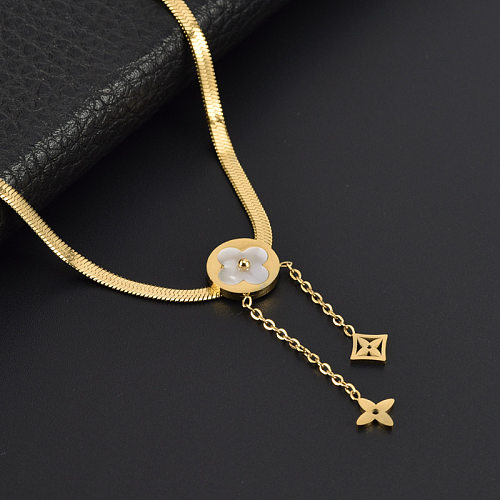 Casual Simple Style Four-Leaf Flower Stainless Steel Plating 18K Gold Plated Necklace