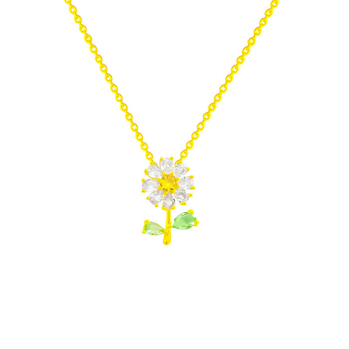 Süße Sonnenblumen-Halskette mit Zirkon-Anhänger aus Edelstahl mit Inlay