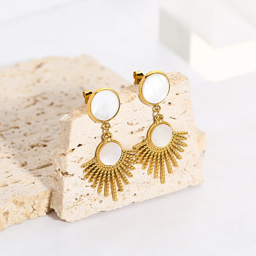 1 Pair Commute Solid Color Plating Inlay Stainless Steel  Shell Natural Stone Shell 18K Gold Plated Drop Earrings