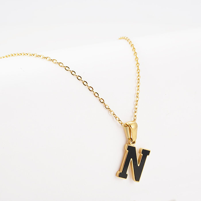 Collier pendentif en acier inoxydable avec lettre de style simple, colliers en acier inoxydable plaqué or