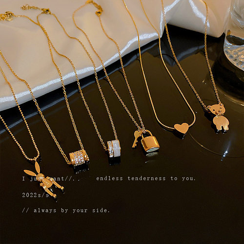Fashion Geometric Stainless Steel Plating Rhinestones Necklace