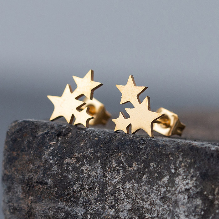 Boucles d'oreilles simples en acier inoxydable, étoile et lune, vente en gros
