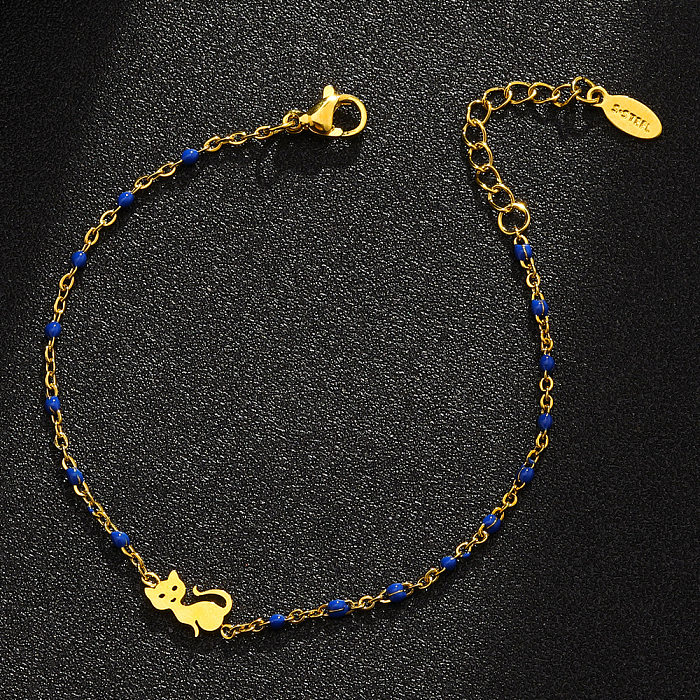 Bracelet en acier inoxydable pour femme, Simple, mignon, chat géométrique, à la mode