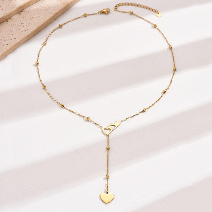 Elegante romântico estilo simples formato de coração chapeamento de aço inoxidável oco colar com pingente banhado a ouro 14K