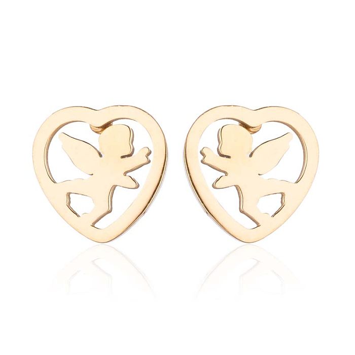 1 paire de clous d'oreilles plaqués or 18 carats, Style Simple, en forme de cœur, placage poli, en acier inoxydable
