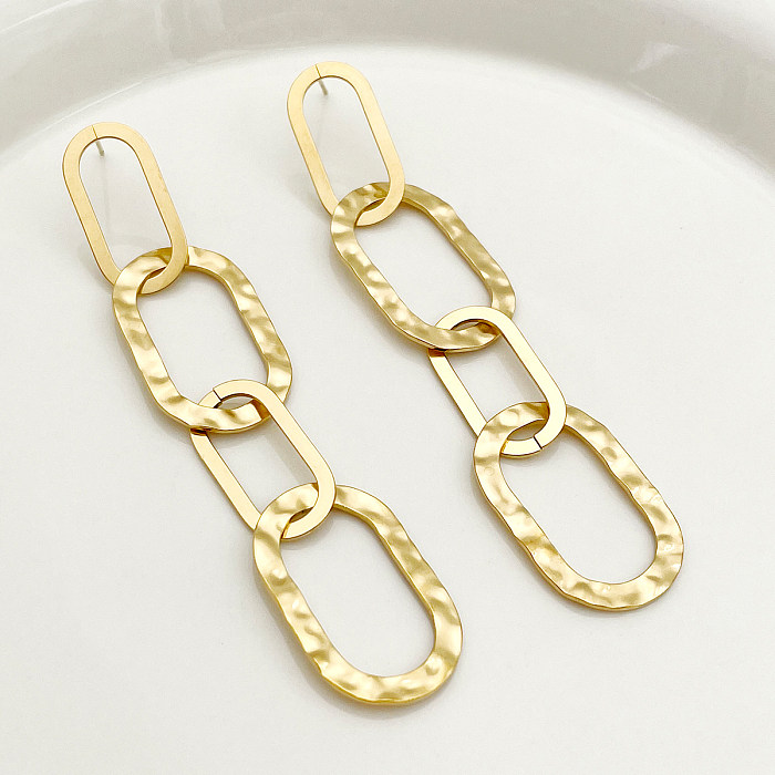 Pendientes colgantes chapados en oro y acero inoxidable, elegantes, ovalados, pulidos, 1 par