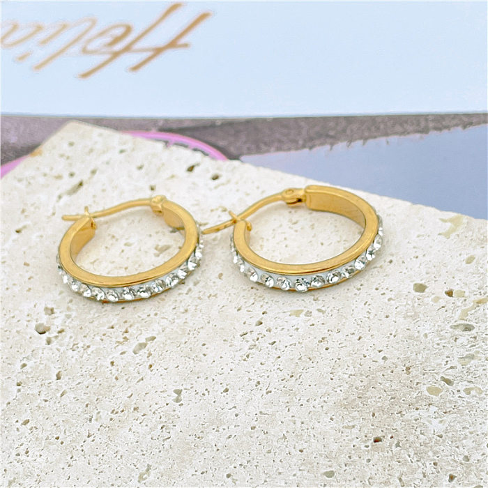 Simple Style Circle Stainless Steel  Inlay Zircon Earrings 1 Pair