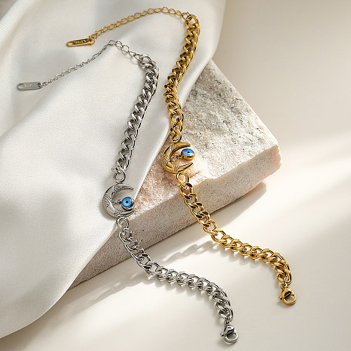 Bracelets plaqués or 18 carats en acier titane et lune, style streetwear de style simple