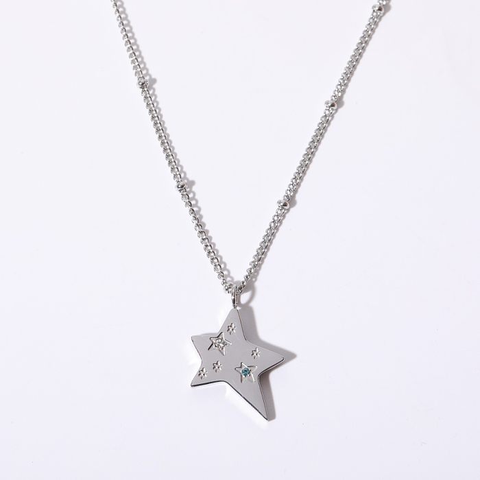 Casual Simple Style Pentagram Stainless Steel  Plating Inlay Zircon Gold Plated Pendant Necklace