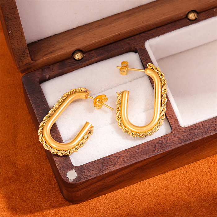 زوج واحد من أقراط أذن مطلية بالذهب على شكل حرف U من الفولاذ المقاوم للصدأ عيار 1 قيراط
