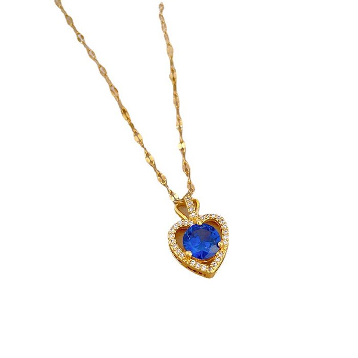 Simple Style Heart Shape Stainless Steel  Copper Inlay Artificial Diamond Pendant Necklace