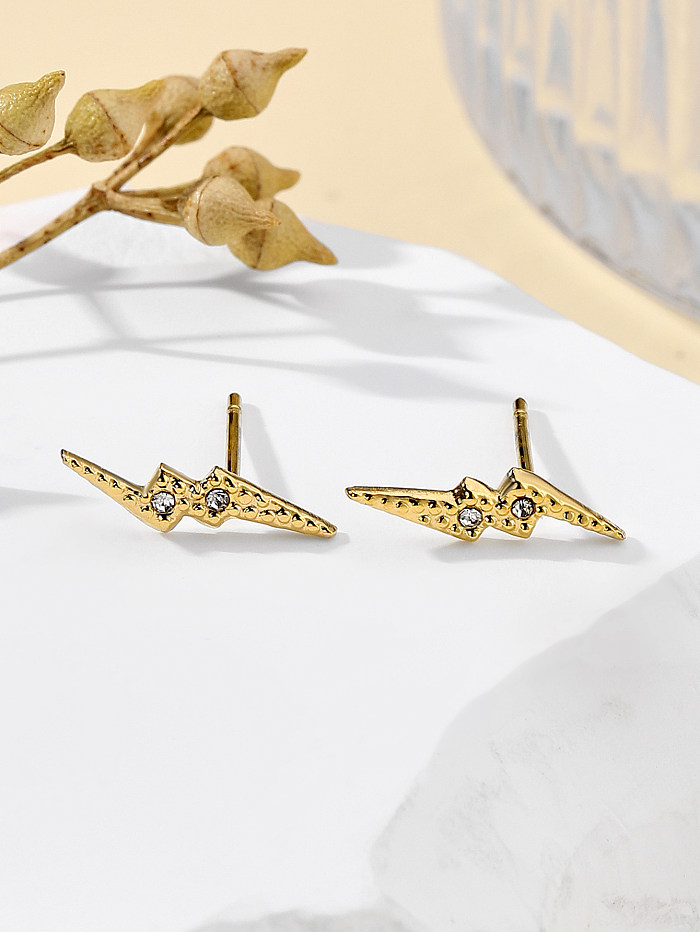 1 Pair Casual Streetwear Lightning Plating Inlay Stainless Steel  Zircon 18K Gold Plated Ear Studs