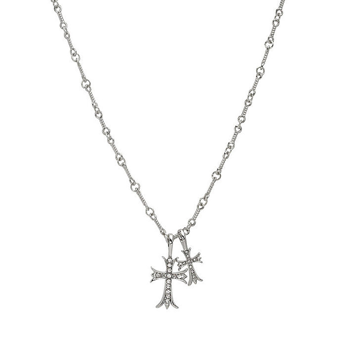 Hip-Hop Style Vintage Punk croix papillon incrustation en acier inoxydable diamant artificiel collier plaqué argent