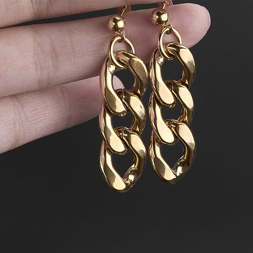 Fashion Chain Stainless Steel  Drop Earrings Gold Plated Stainless Steel  Earrings