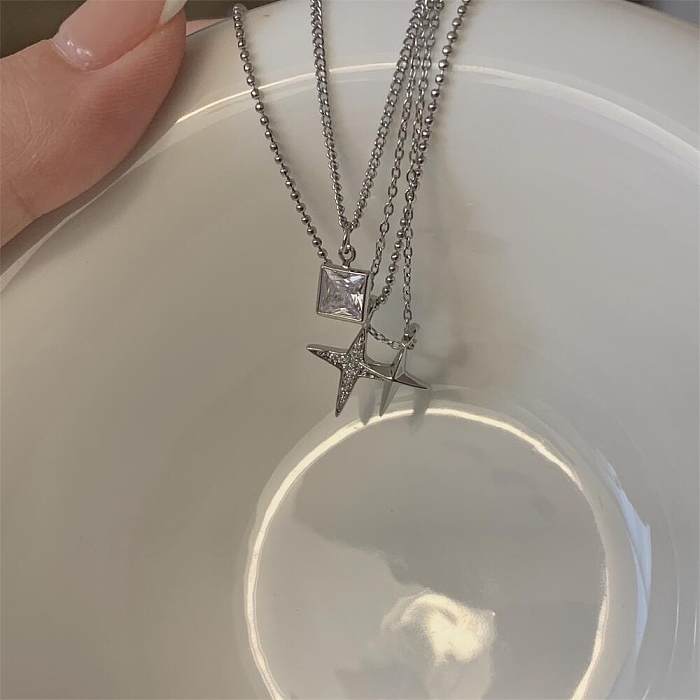 Elegant Simple Style Cross Stainless Steel Inlay Zircon Three Layer Necklace