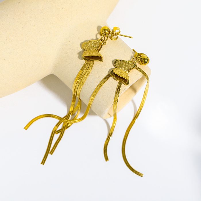 1 paire de boucles d'oreilles pendantes en acier inoxydable plaqué or 18 carats, Style Simple et doux, plaqué papillon