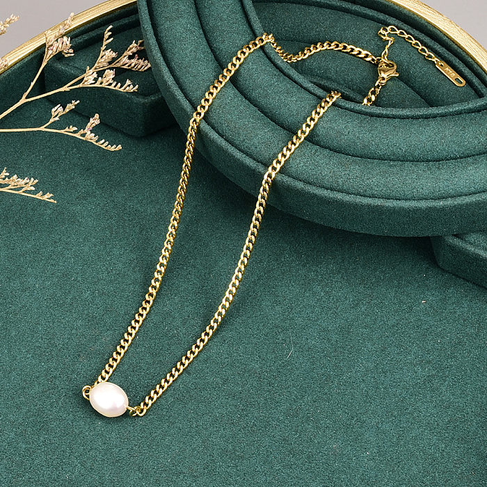Simple Pearl Stainless Steel 18k Gold Necklace Clavicle Chain Wholesale