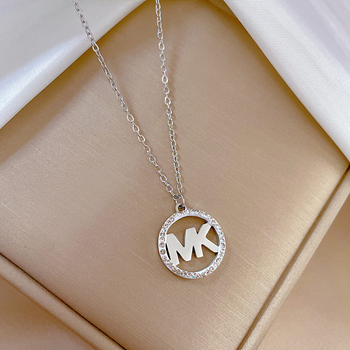 Simple Style Letter Stainless Steel Inlay Zircon Necklace 1 Piece