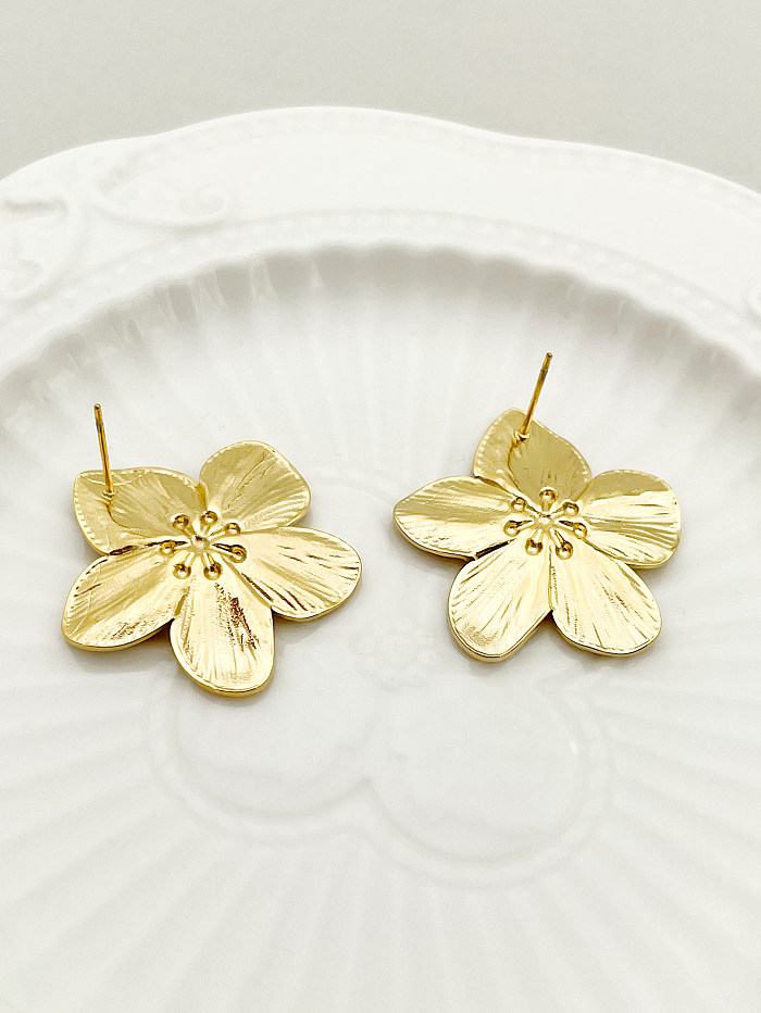 1 par casual bonito doce flor aço inoxidável polimento chapeado ouro orelha studs