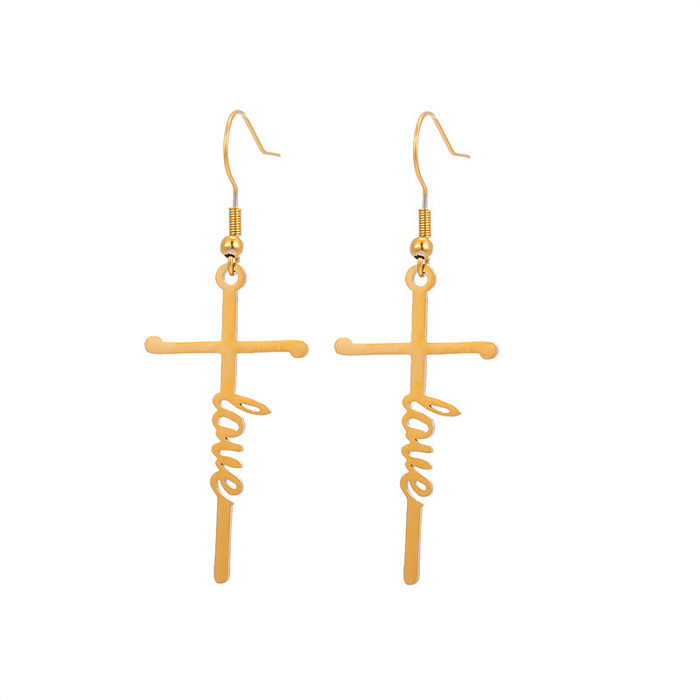 1 paire de boucles d'oreilles pendantes en acier inoxydable, Style rétro Simple, lettre croisée