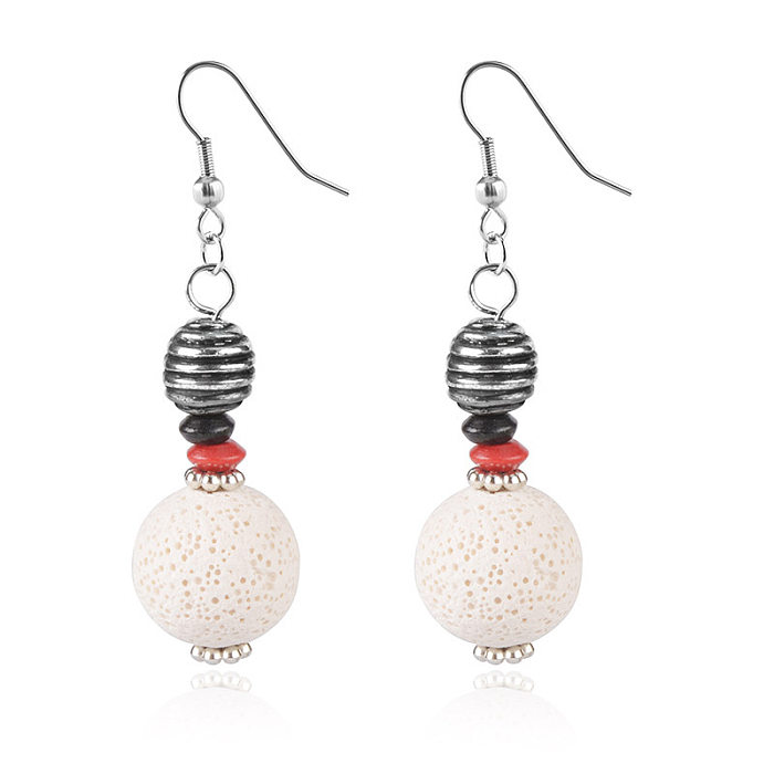 1 Pair Ethnic Style Solid Color Beaded Stainless Steel  Wooden Beads Volcanic Rock Drop Earrings