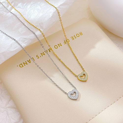Lady Heart Shape Stainless Steel  Plating Inlay Zircon White Gold Plated Gold Plated Pendant Necklace