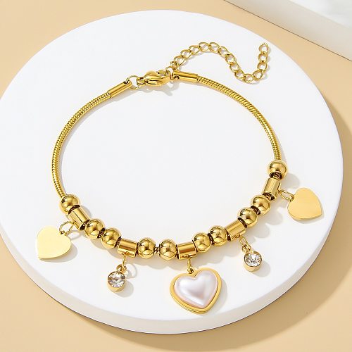 Atacado estilo simples formato de coração pulseiras banhadas a ouro com revestimento de aço inoxidável