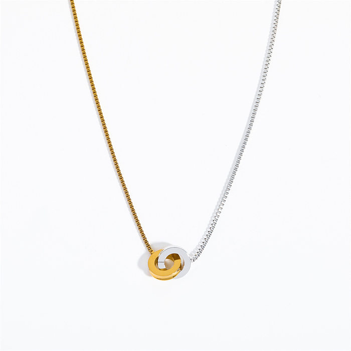 Casual Simple Style Circle Stainless Steel  Patchwork Plating Gold Plated Pendant Necklace