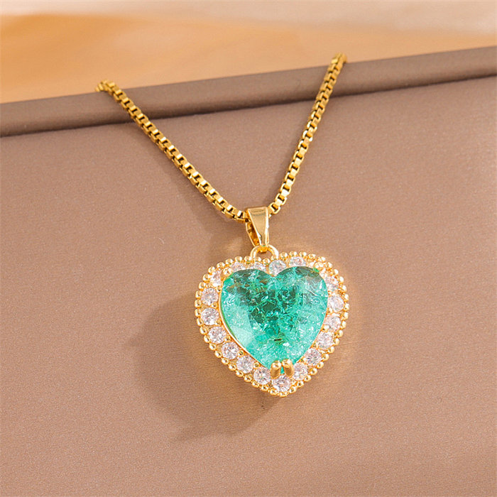 Doce redondo oval formato de coração em aço inoxidável banhado a ouro 18K colar com pingente de diamante artificial a granel