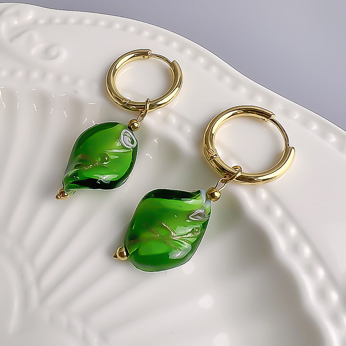 1 Pair Sweet Waves Plating Stainless Steel  Glass 18K Gold Plated Drop Earrings