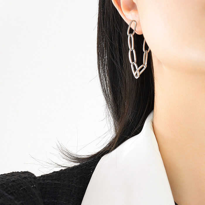 1 paire de boucles d'oreilles géométriques élégantes, couleur unie, plaquées en acier inoxydable