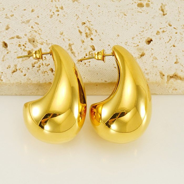 1 Pair Basic Classic Style Water Droplets Polishing Plating Stainless Steel  18K Gold Plated Ear Studs