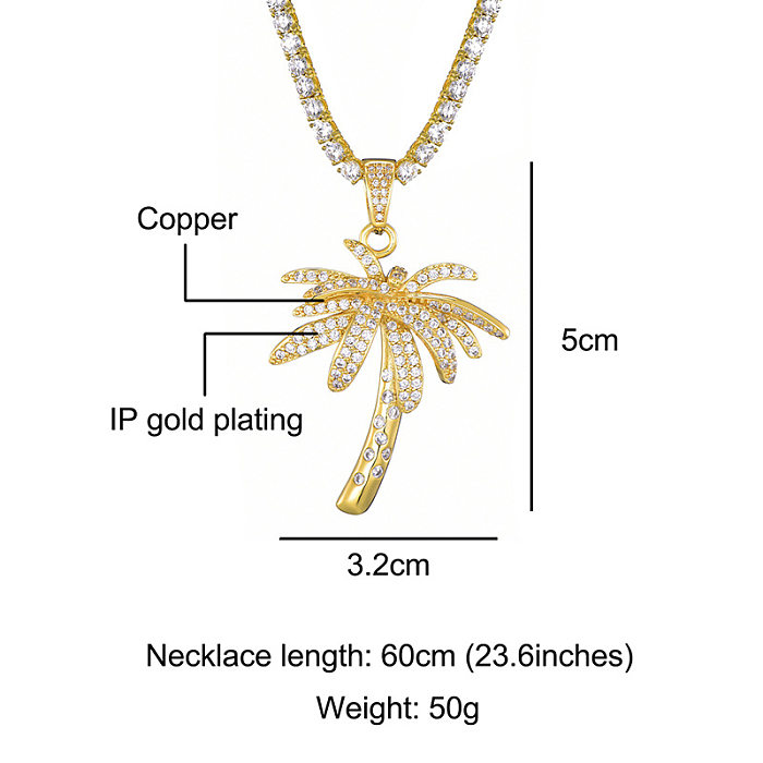 Casual Coconut Tree Stainless Steel  Copper Artificial Gemstones Pendant Necklace In Bulk
