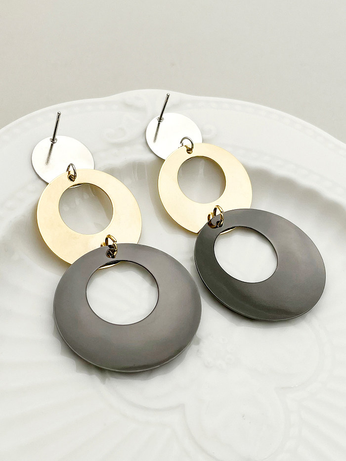 1 Pair Casual Retro Round Polishing Plating Stainless Steel  Gold Plated Drop Earrings