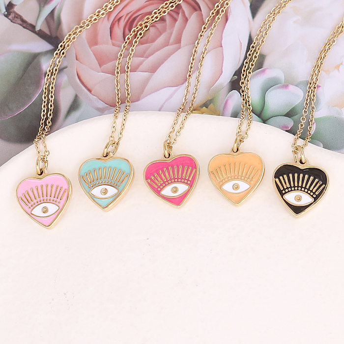 Drip Oil Eye Necklace Heart Necklace Stainless Steel  Clavicle Chain