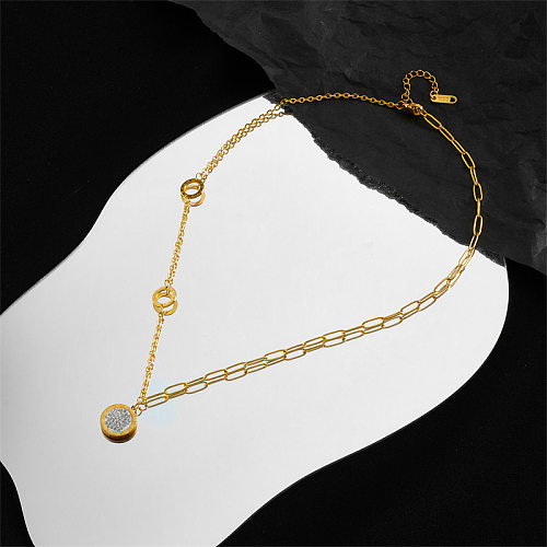 Elegant Round Number Stainless Steel Inlay Rhinestones Necklace