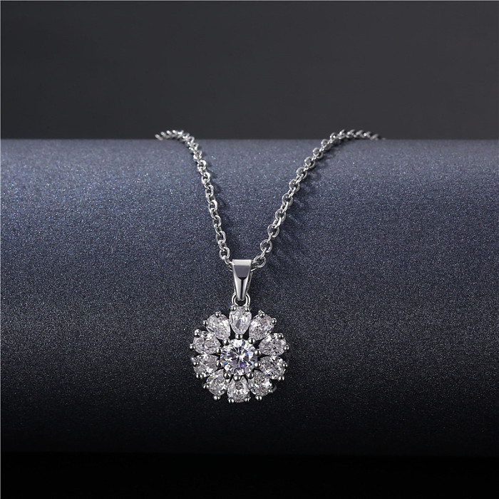 Wholesale Simple Style Water Droplets Flower Stainless Steel  Stainless Steel Platinum Plated Rhodium Plated Zircon Pendant Necklace