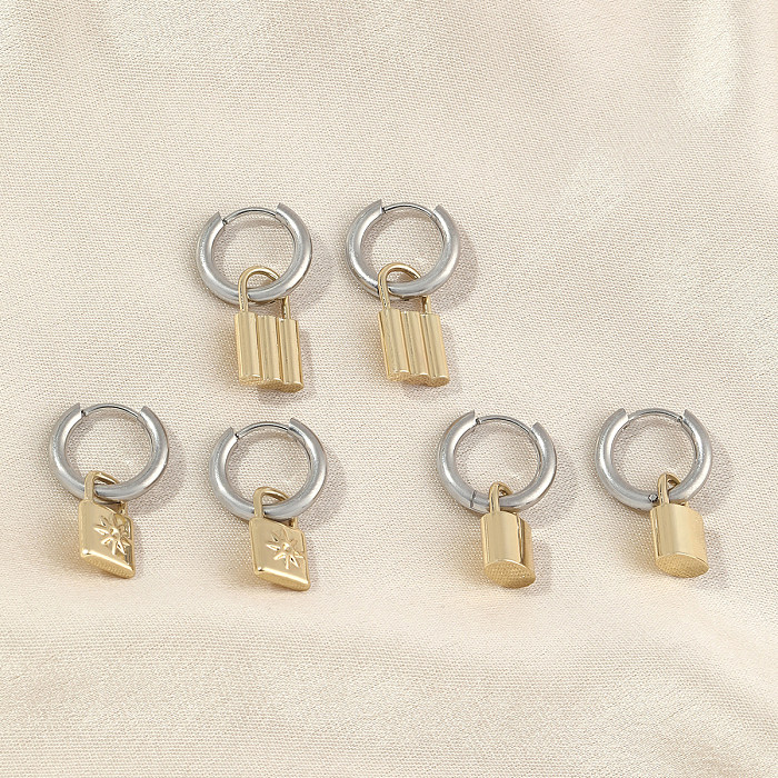 1 Paar IG Style Simple Style Lock Polierbeschichtung Edelstahl 18K vergoldete Ohrhänger
