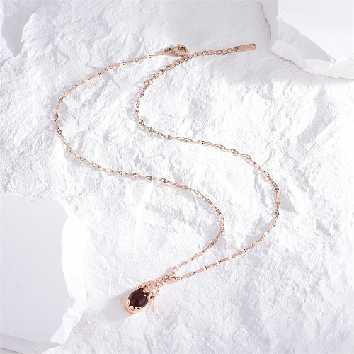 Chinoiserie Geometric Stainless Steel Plating Inlay Resin Rhinestones 18K Gold Plated Pendant Necklace