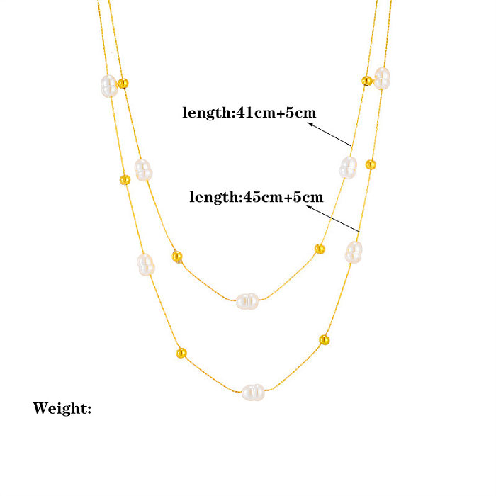 Lady Pearl Stainless Steel Beaded Plating Layered Necklaces
