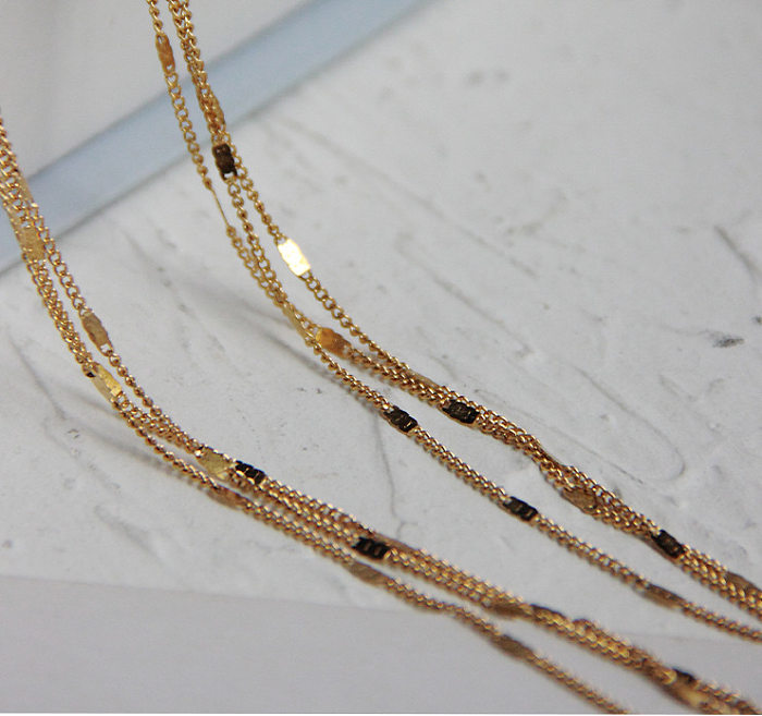 Funkelnde Halskette mit drei Lagen, modische Halskette aus 18-karätigem Gold mit Edelstahlbeschichtung