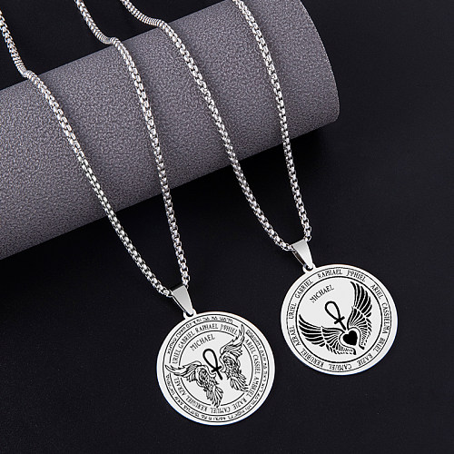 Hip-Hop Angel Wings Letter Stainless Steel  Carving Pendant Necklace